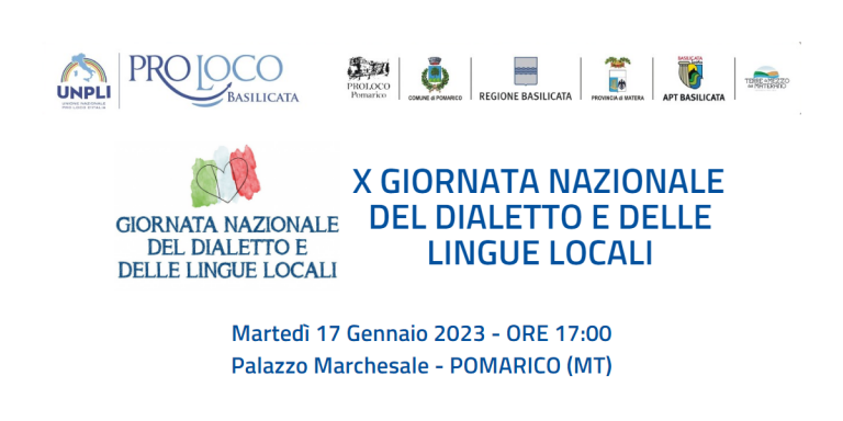 X° Giornata Nazionale del Dialetto e delle Lingue  Locali | Pomarico 17 Gennaio 2023